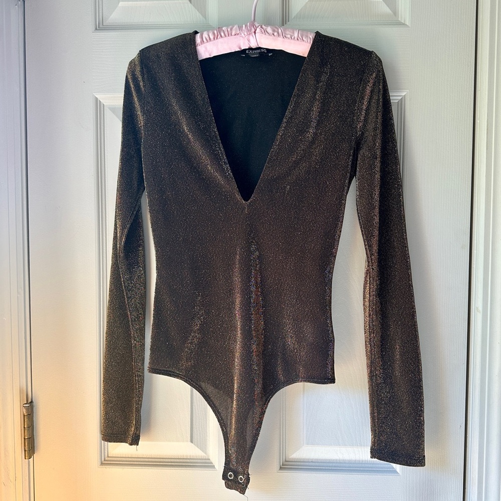 Express Shimmery Gold V-neck Bodysuit